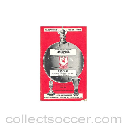 1974 - Liverpool v Arsenal official programme 09/11/1974