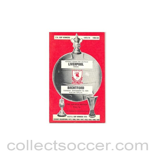 1974 - Liverpool v Brentford official programme 10/09/1974