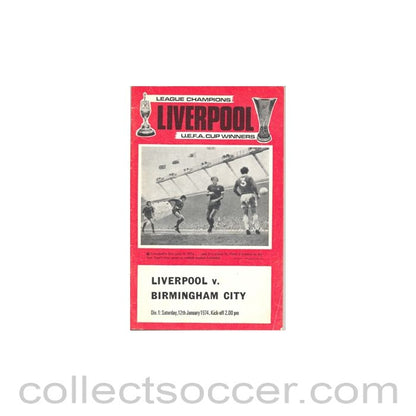 1974 - Liverpool v Birmingham City official programme 12/01/1974