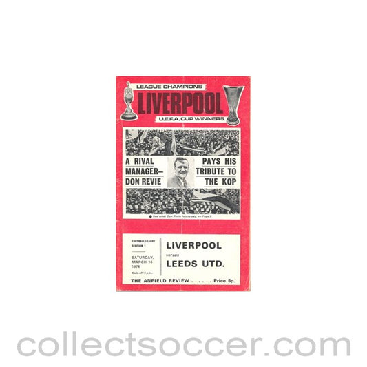 1974 - Liverpool v Leeds United official programme 16/03/1974