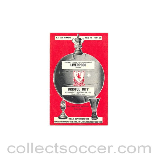 1974 - Liverpool v Bristol City official programme 16/10/1974