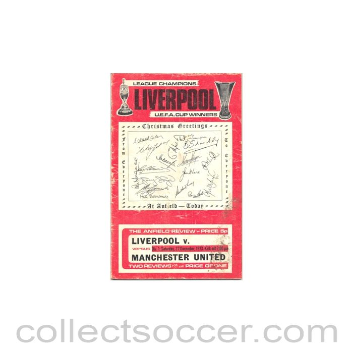 1973 - Liverpool v Manchester United official programme 22/12/1973 Football League, reduced price