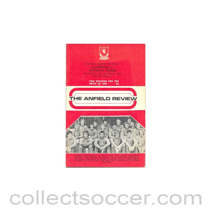 1973 - Liverpool v Ipswich Town official programme 24/02/1973