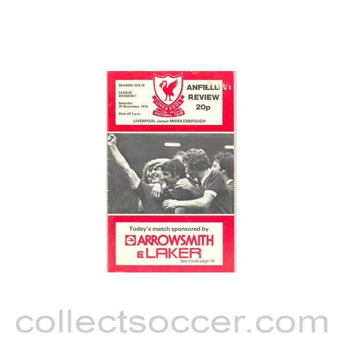 1978 - Liverpool v Middlesbrough official programme 25/11/1978