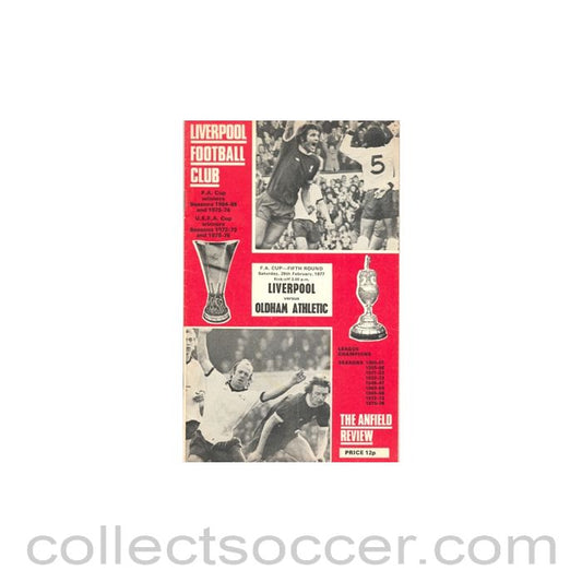 1977 - Liverpool v Oldham Athletic official programme 26/02/1977