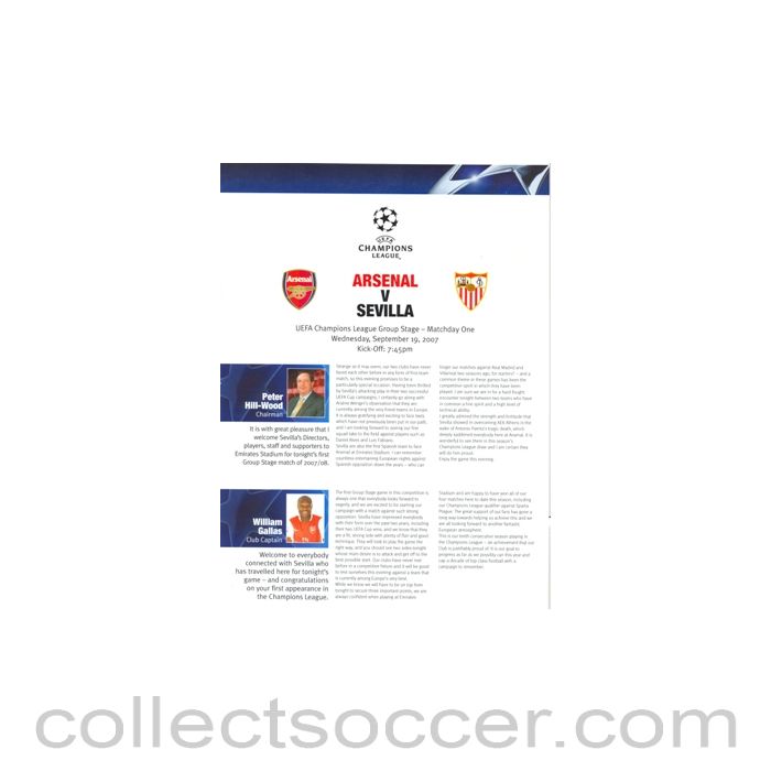 2007 - Arsenal v Sevilla press pack 19/09/2007