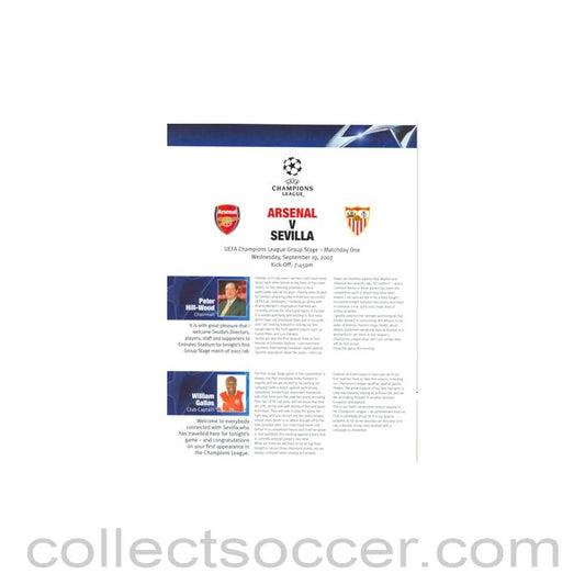 2007 - Arsenal v Sevilla press pack 19/09/2007
