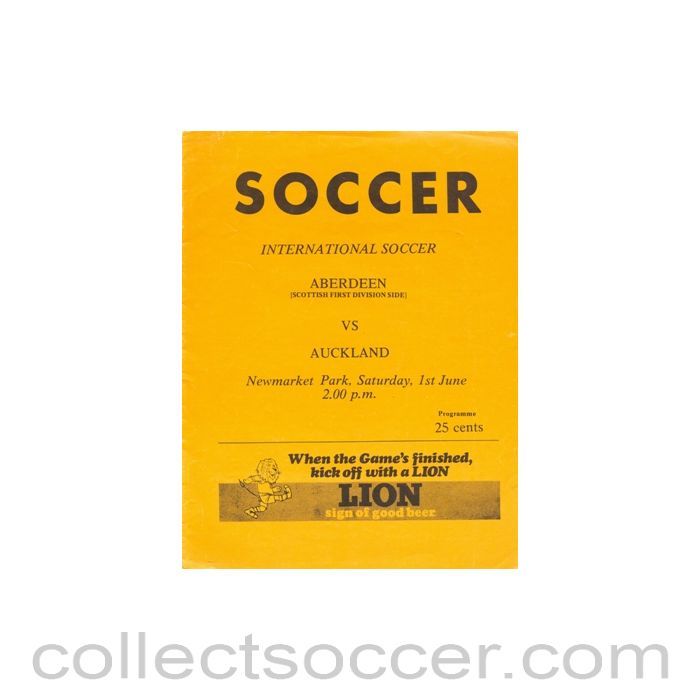 1974 In New Zealand - Auckland v Aberdeen official programme 01/06/1974