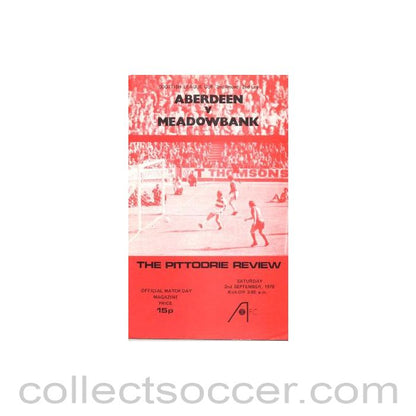 1978 - Aberdeen v Meadowbank Thistle official programme 02/09/1978 Scottish League Cup