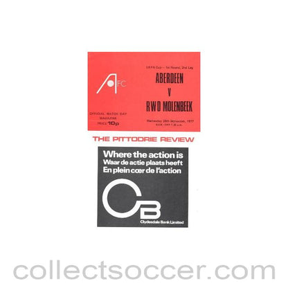 1977 - Aberdeen v Molenbeek official programme 28/09/1977 UEFA Cup