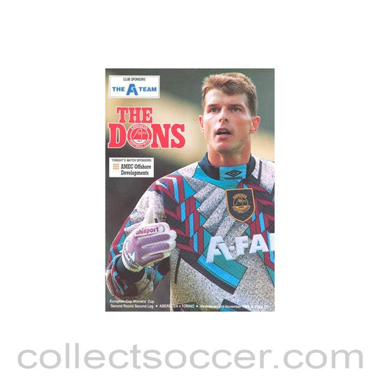 1993 - Aberdeen v Torino official programme 03/11/1993 Cup Winners Cup