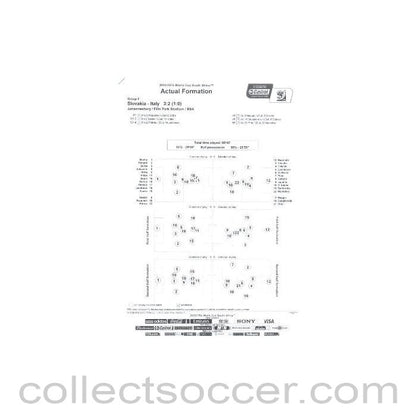 2010 World Cup official black and white Actual Formation Slovakia v Italy 24/06/2010