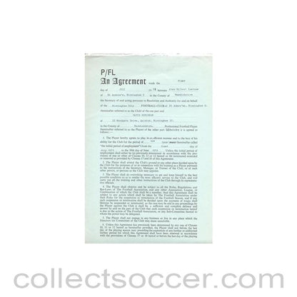Contract between Birmingham City FC and Alan Gilbert Instone, originally signed by both sides