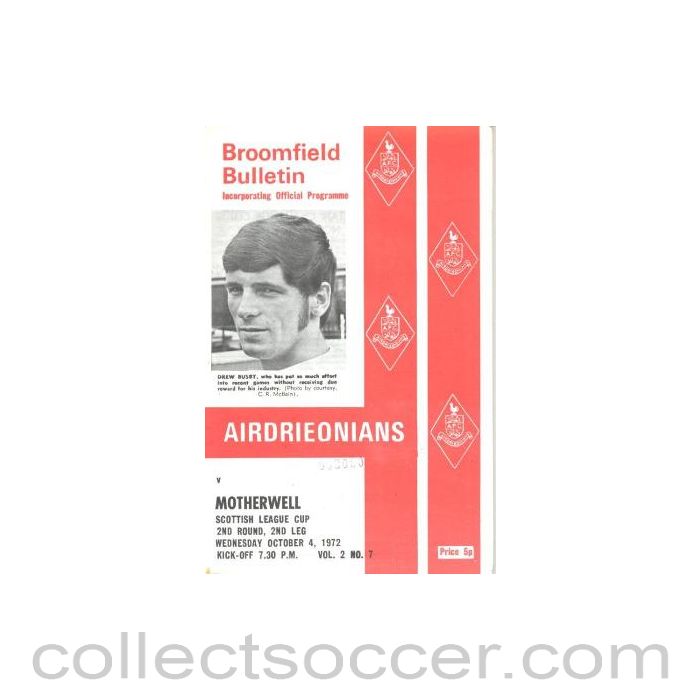 1972 - Airdrieonians v Motherwell official programme 04/10/1972 Scottish League Cup