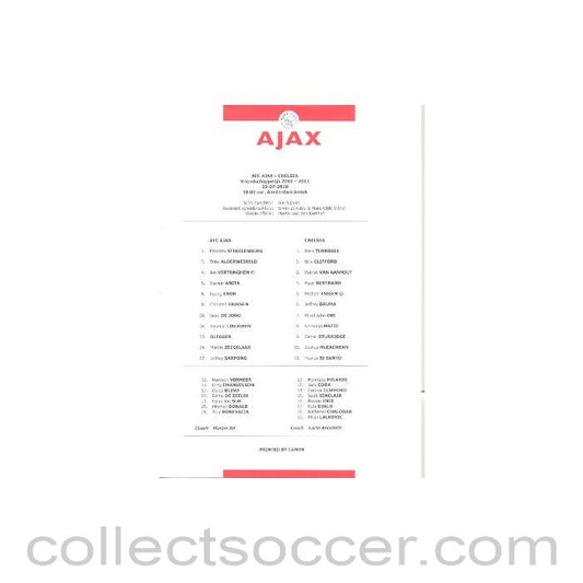 2010 - Ajax V Chelsea Official Teamsheet 23/07/2010 VIP Restaurant Issue