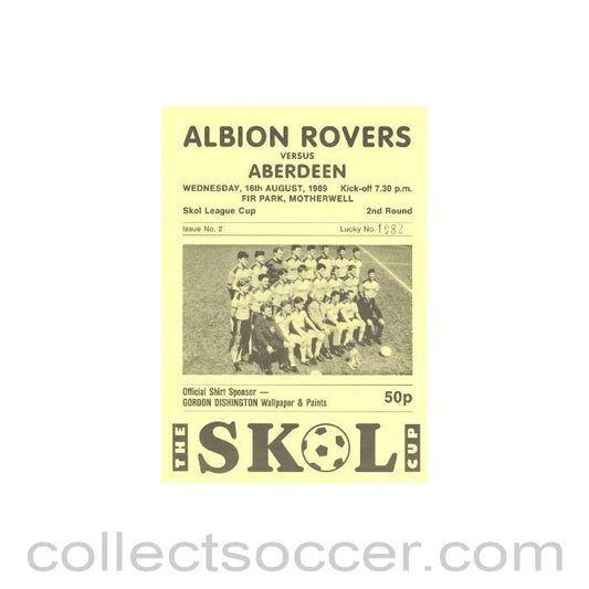 1989 - Albion Rovers v Aberdeen official programme 16/08/1989 Skol League Cup