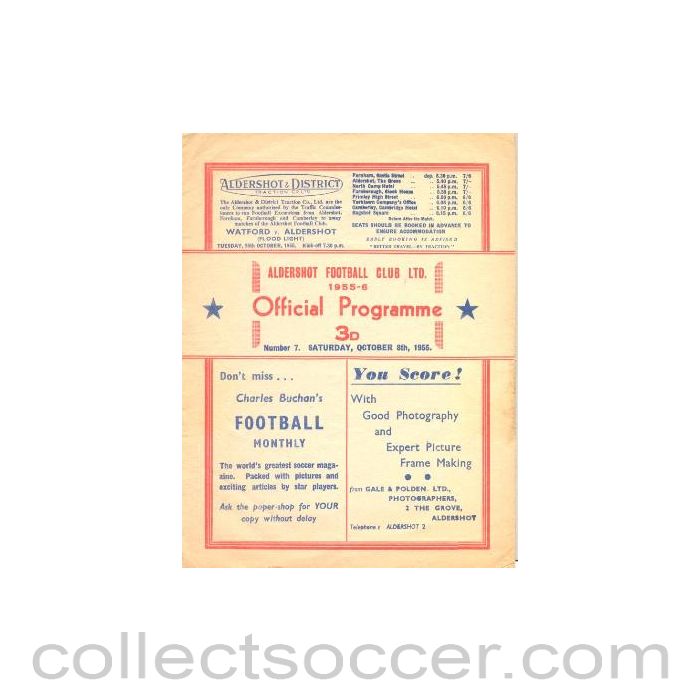 1955 - Aldershot Town v Brentford official programme 08/10/1955