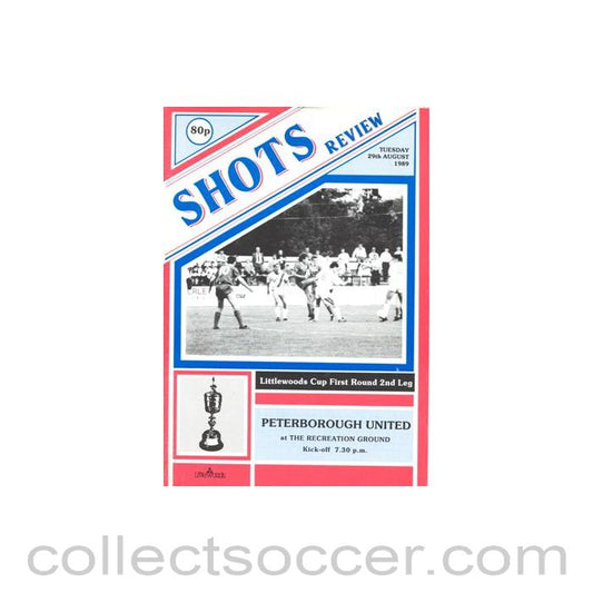 1989 - Aldershot Town v Peterborough United official programme 29/08/1989 Littlewoods Cup