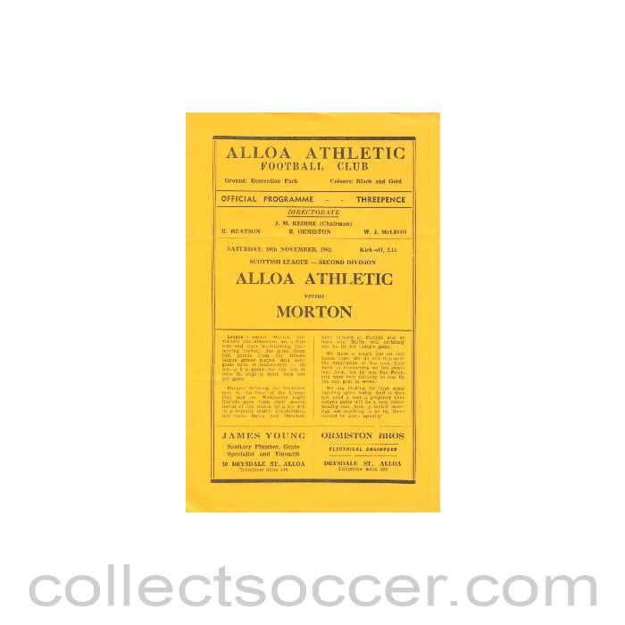 1963 - Alloa Athletic v Morton official programme 30/11/1963
