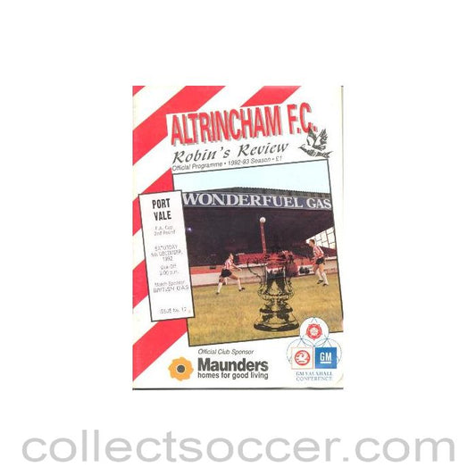 1992 - Altricham v Port Vale official programme 05/12/1992 F.A. Cup