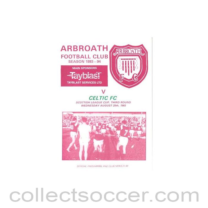 1993 - Arbroath v Celtic official programme 25/08/1993 Scottish League Cup