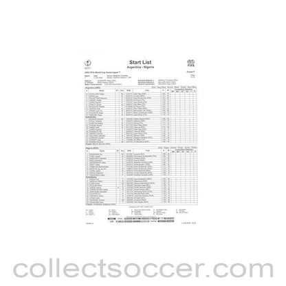 2002 World Cup - Argentina v Nigeria 02/06/2002 Start List
