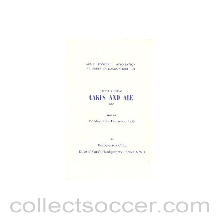 1955 - Army Football Association Fifth Annual Cakes and Ale 1955 menu