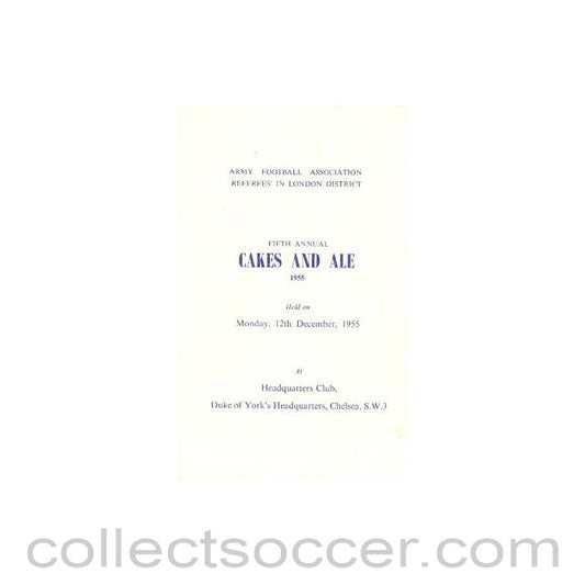 1955 - Army Football Association Fifth Annual Cakes and Ale 1955 menu