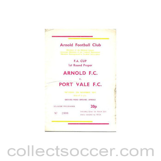 1977 - Arnold v Port Vale official programme 26/11/1977