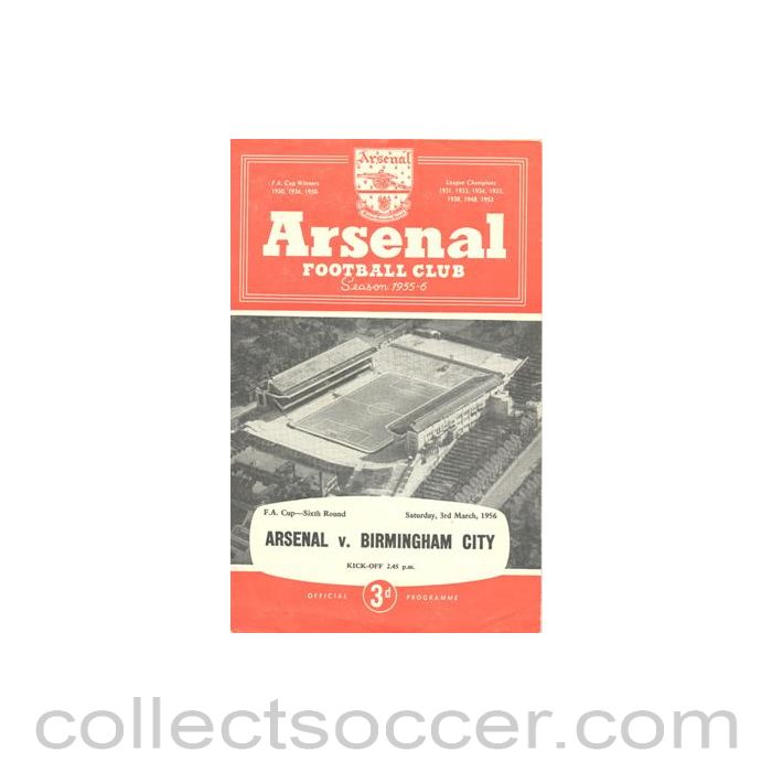 1956 - Arsenal v Birmingham official programme 03/03/1956 F.A. Cup
