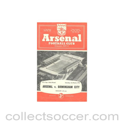 1956 - Arsenal v Birmingham official programme 03/03/1956 F.A. Cup