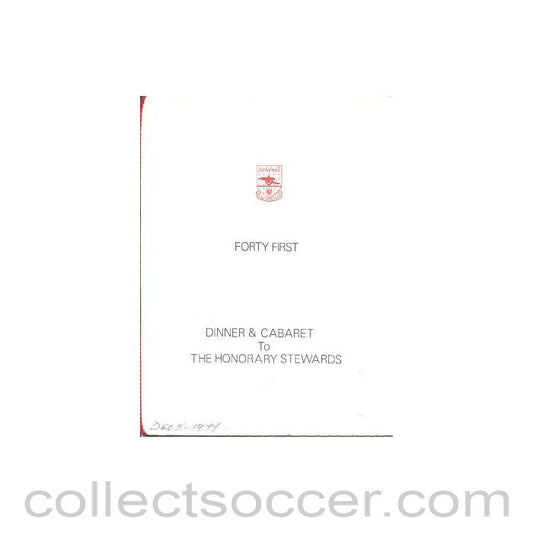 1977 - Arsenal - 41st Dinner & Cabaret to The Honorary Stewards of Arsenal FC menu with ribbon 05/12/1977
