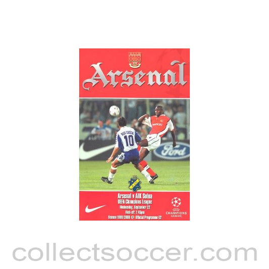 1999 - Arsenal v AIK Solna official programme 22/09/1999