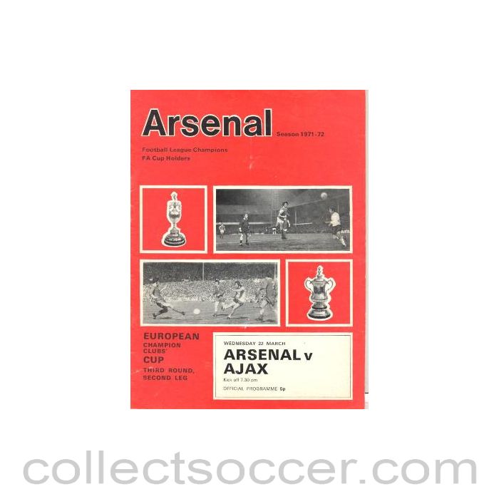 1972 - Arsenal v Ajax official programme 22/03/1972