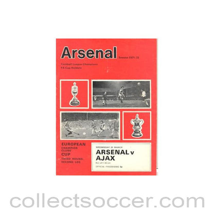 1972 - Arsenal v Ajax official programme 22/03/1972