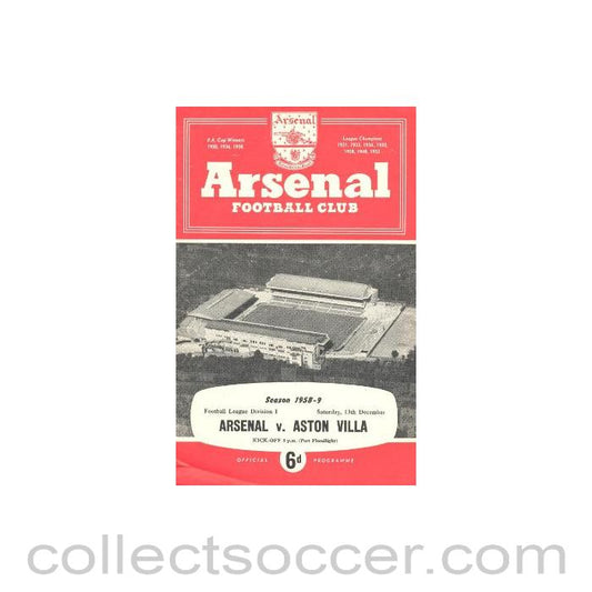 1958 - Arsenal v Aston Villa official programme 13/12/1958