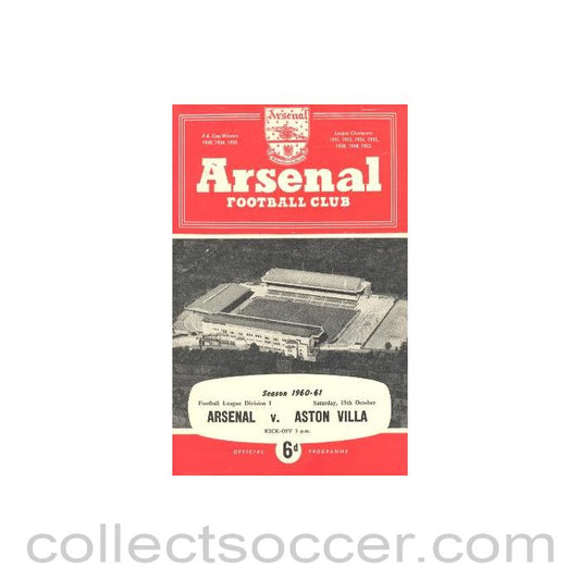 1960 - Arsenal v Aston Villa official programme 15/10/1960