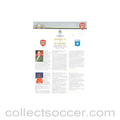 2002 - Arsenal v Auxerre official VIP programme 22/10/2002 Champions League