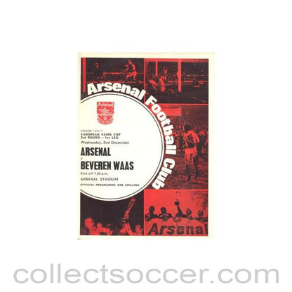 1970 - Arsenal v Beveren Waas European Fairs Cup Third Round First Leg official programme 02/12/1970