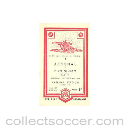 1948 - Arsenal v Birmingham City official programme 06/11/1948 Football League