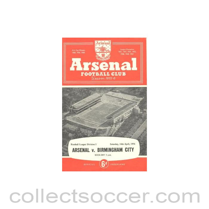 1956 - Arsenal v Birmingham official programme 14/04/1956 Football League