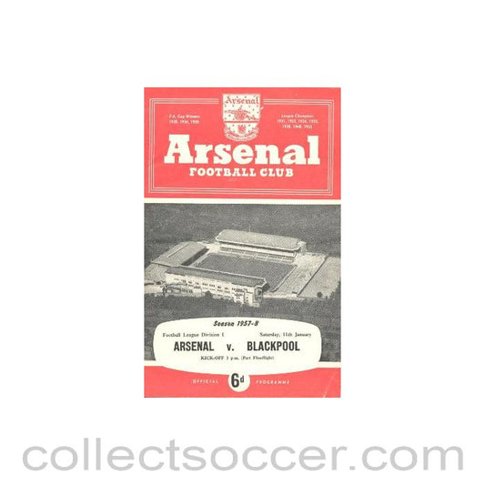 1958 - Arsenal v Blackpool official programme 11/01/1958