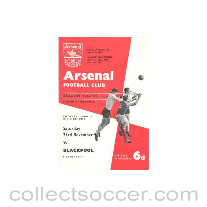 1963 - Arsenal v Blackpool official programme 23/11/1963