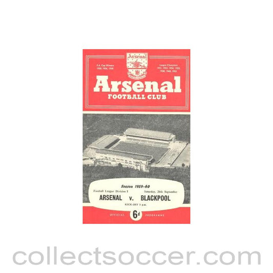1959 - Arsenal v Blackpool official programme 26/09/1959