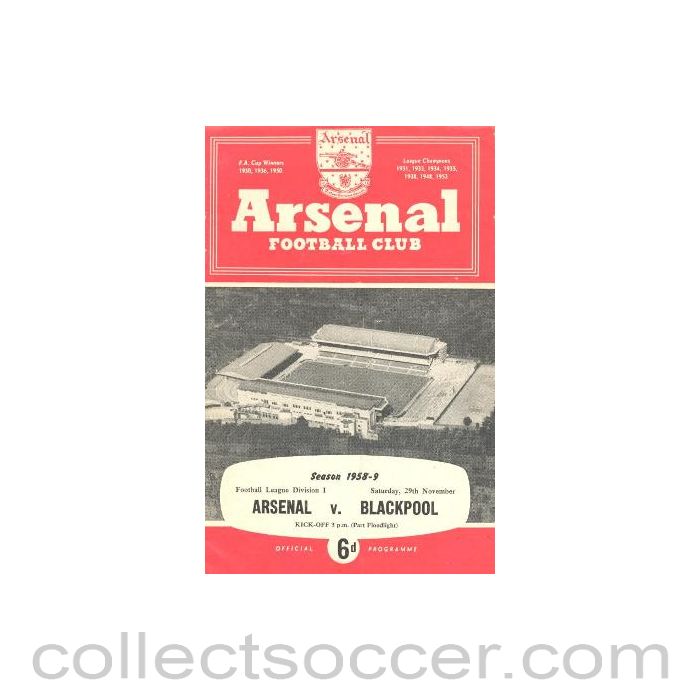1958 - Arsenal v Blackpool official programme 29/11/1958