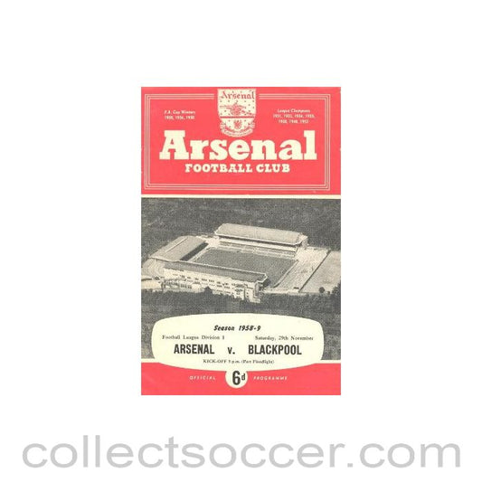 1958 - Arsenal v Blackpool official programme 29/11/1958
