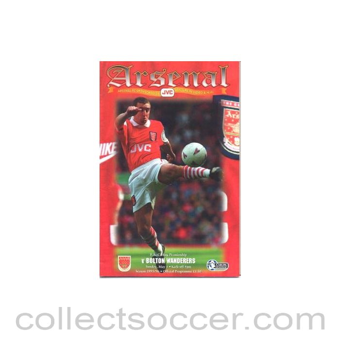 1996 - Arsenal v Bolton Wanderers official programme 05/05/1996 Carling Premiership