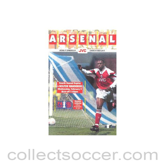 1994 - Arsenal v Bolton Wanderers official programme 09/02/1994 F.A. Cup