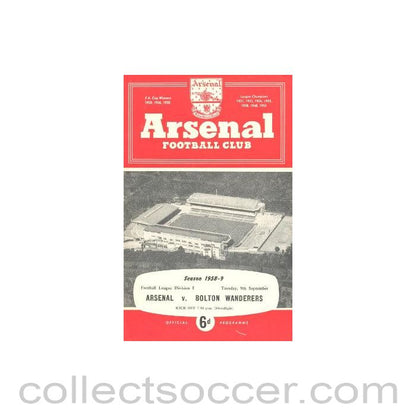 1958 - Arsenal v Bolton Wanderers official programme 09/09/1958