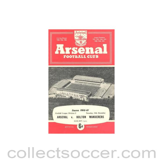 1960 - Arsenal v Bolton Wanderers official programme 10/12/1960